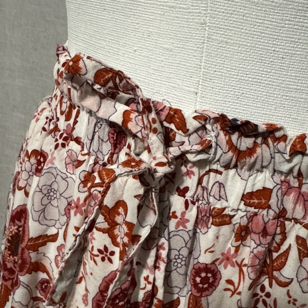 Merokeety Skirt-Rayon-Boho Chic-Floral-Sz S-Reds/White-EUC-Like New - Picture 4 of 14